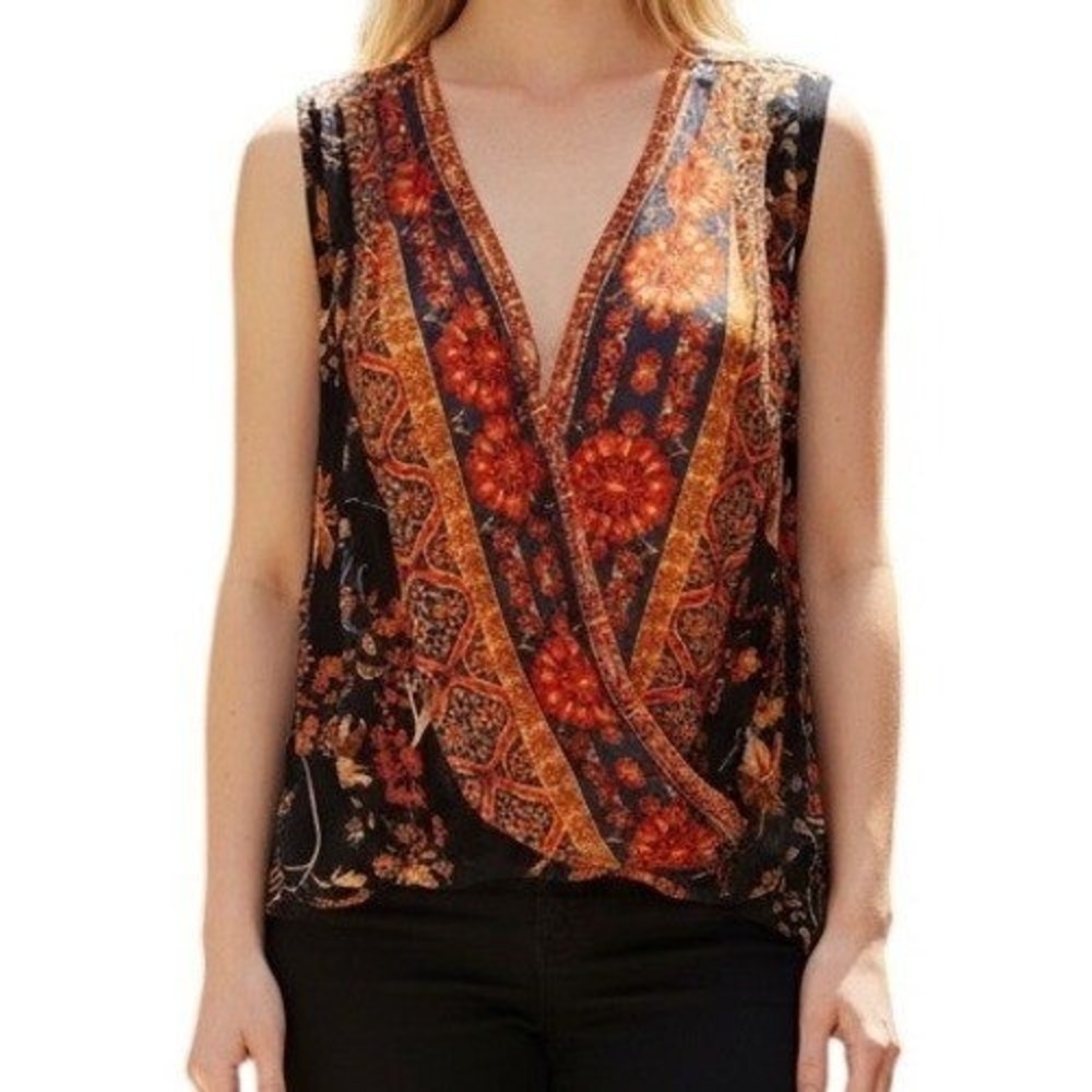🆕 FREE PEOPLE Havana Mixed Floral Print Mesh Surplice Wrap Top EUC Small